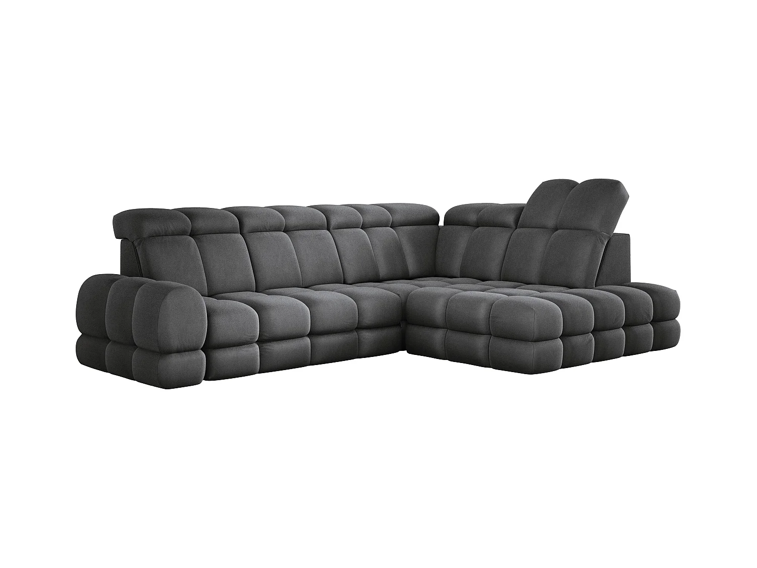 Canapé d'angle Tollo Gris tissu Solar côté droit 302x217x105 cm, forme L, convertible, coffre 120x85x17 cm, réglage électrique