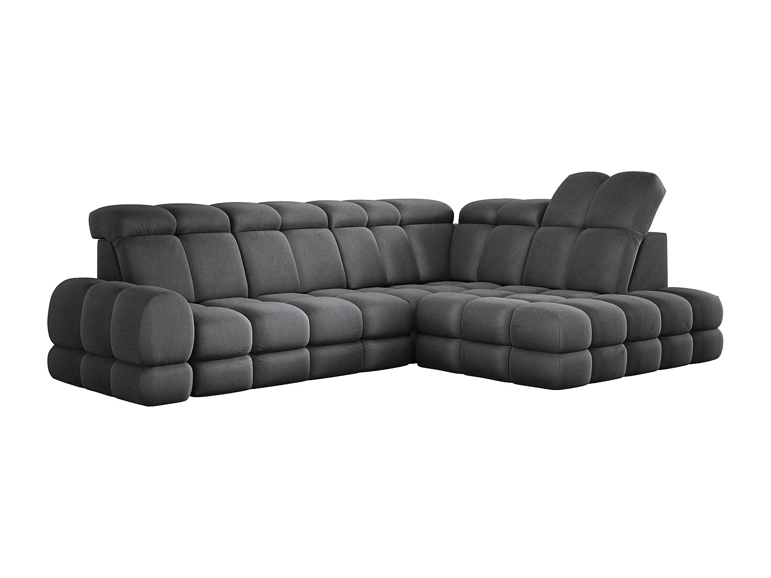 Canapé d'angle Tollo Gris tissu Solar côté droit 302x217x105 cm, forme L, convertible, coffre 120x85x17 cm, réglage électrique