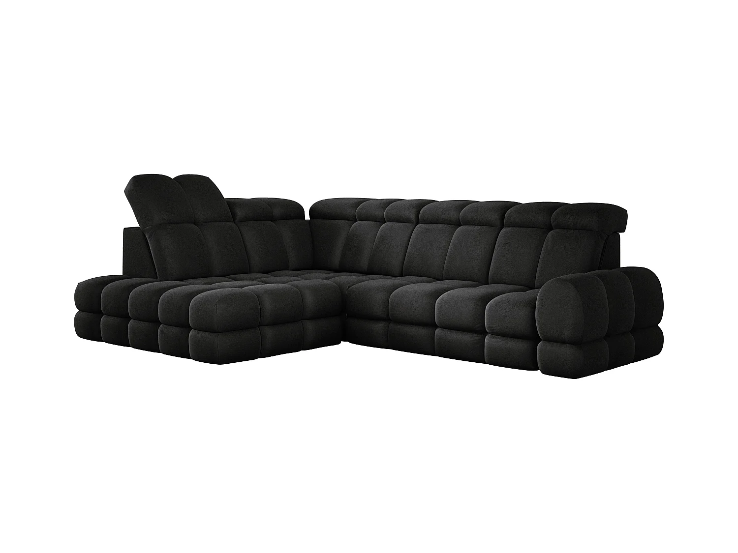 Canapé d'angle Tollo Anthracite tissu Solar côté gauche 302x217x105 cm, forme L, convertible, coffre 120x85x17 cm, réglage électrique