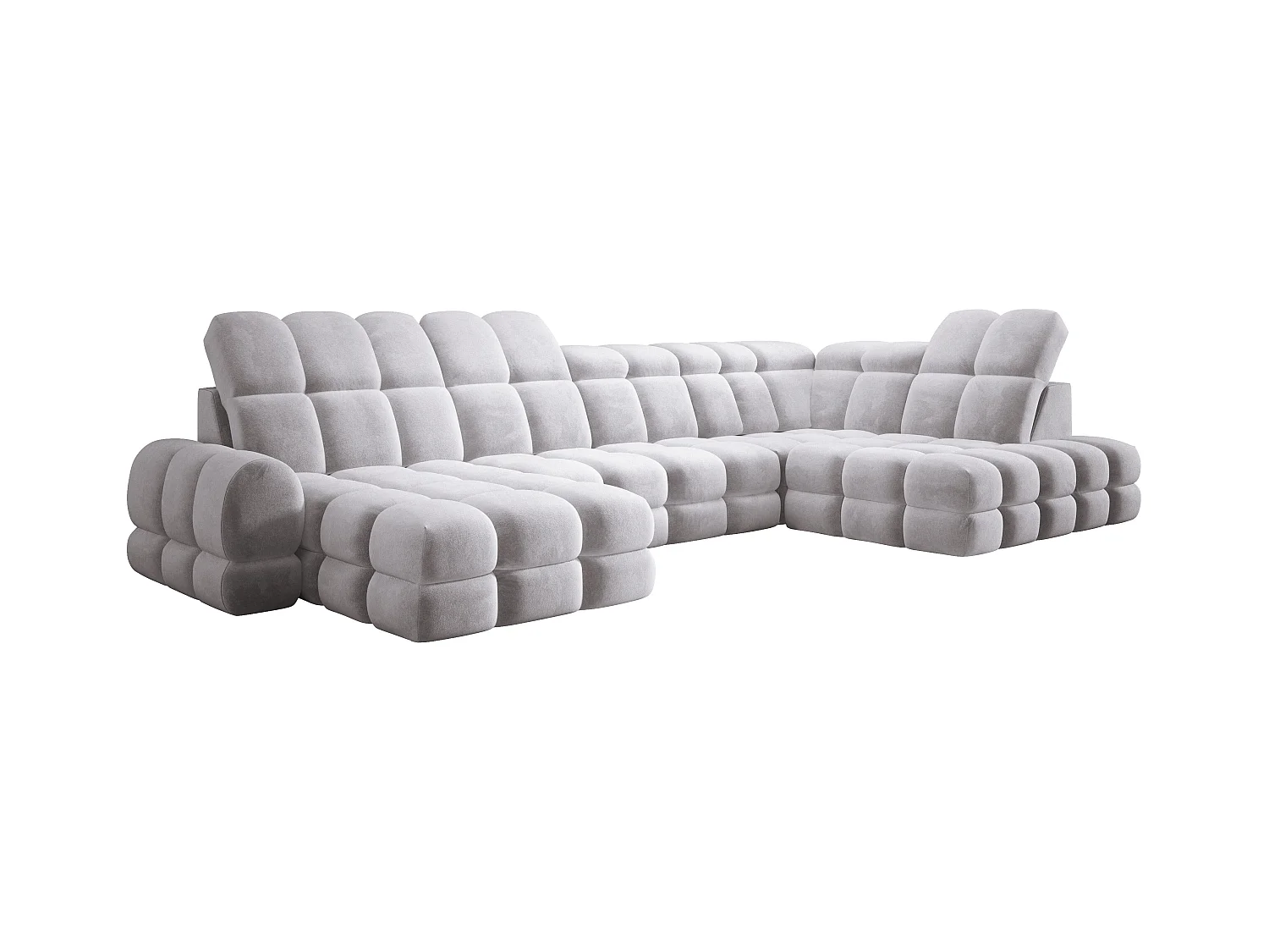 Narożnik Tollo w układzie U Prawostronny 400x217x105 cm, funkcja spania regulowany elektrycznie kolor Srebrny Tkanina - SALVADOR