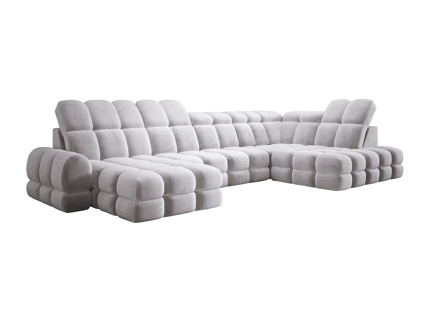 Canapé d’angle Tollo Argent tissu Salvador côté droit 400x217x105 cm, U-Form avec couchage, coffre 120x85x17 cm, réglable électriquement