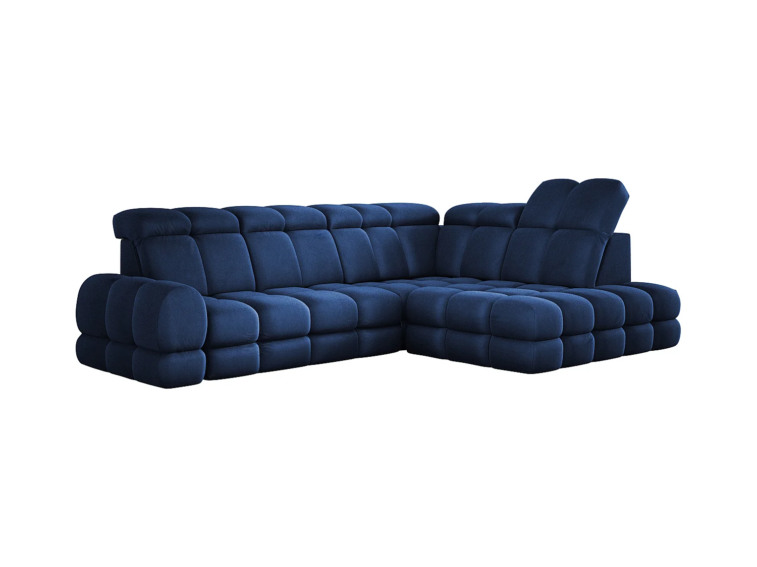 Ecksofa Tollo Blau Solar-Stoff rechts 302x217x105 cm, L-Form, Schlaffunktion, Bettkasten 120x85x17 cm, elektrisch verstellbar