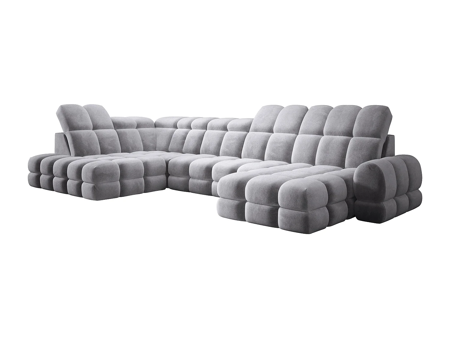 Canapé d’angle Tollo Gris tissu Salvador côté gauche 400x217x105 cm, U-Form avec couchage, coffre 120x85x17 cm, réglable électriquement