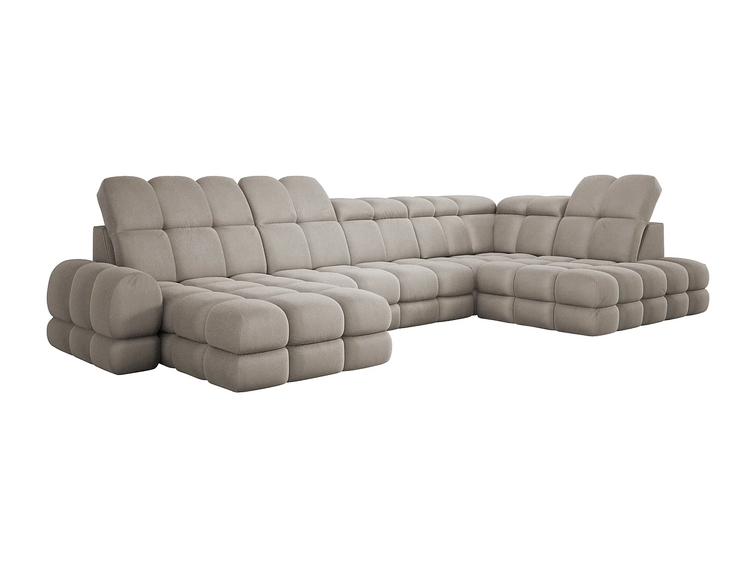 Canapé d’angle Tollo Cappuccino tissu Solar côté droit 400x217x105 cm, U-Form avec couchage, coffre 120x85x17 cm, réglable électriquement