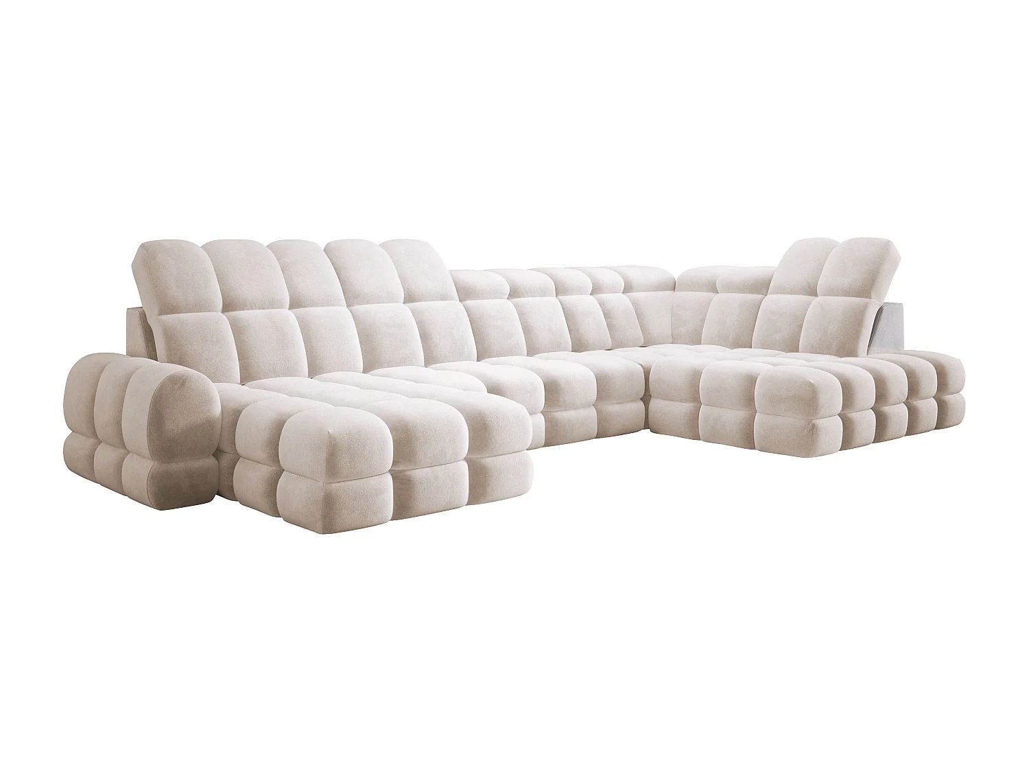 Canapé d’angle Tollo Crème tissu Salvador côté droit 400x217x105 cm, U-Form avec couchage, coffre 120x85x17 cm, réglable électriquement