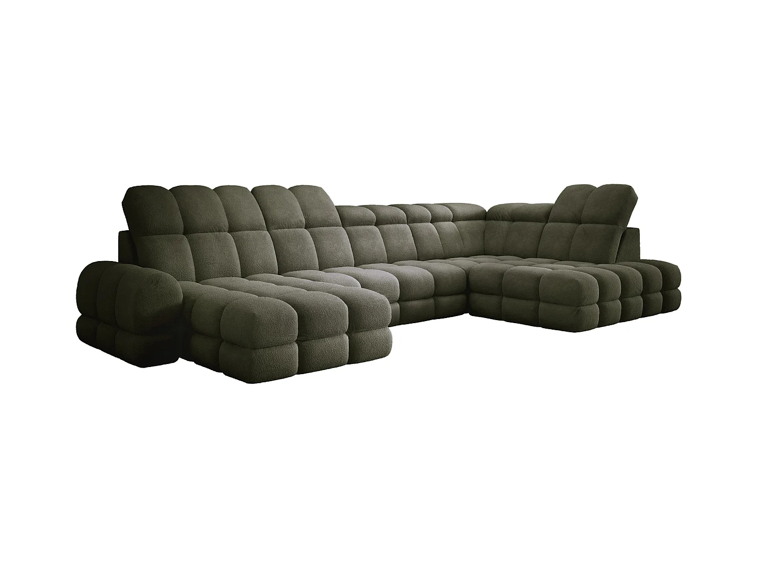 Narożnik Tollo zielony, tkanina Anthology, prawa strona, 400x217x105 cm, sofa U-form z funkcją spania, pojemnik 120x85x17 cm, elektryczna regulacja