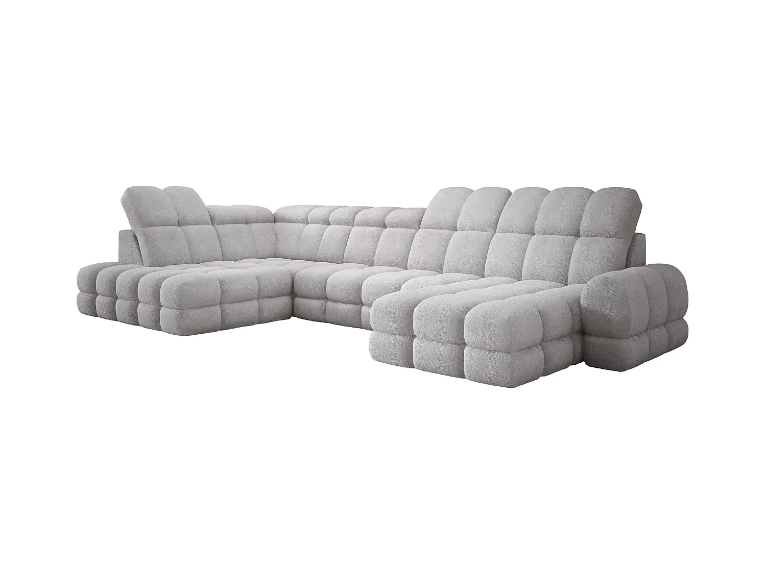 Narożnik Tollo szary, tkanina Anthology, lewa strona, 400x217x105 cm, sofa U-form z funkcją spania, pojemnik 120x85x17 cm, elektryczna regulacja