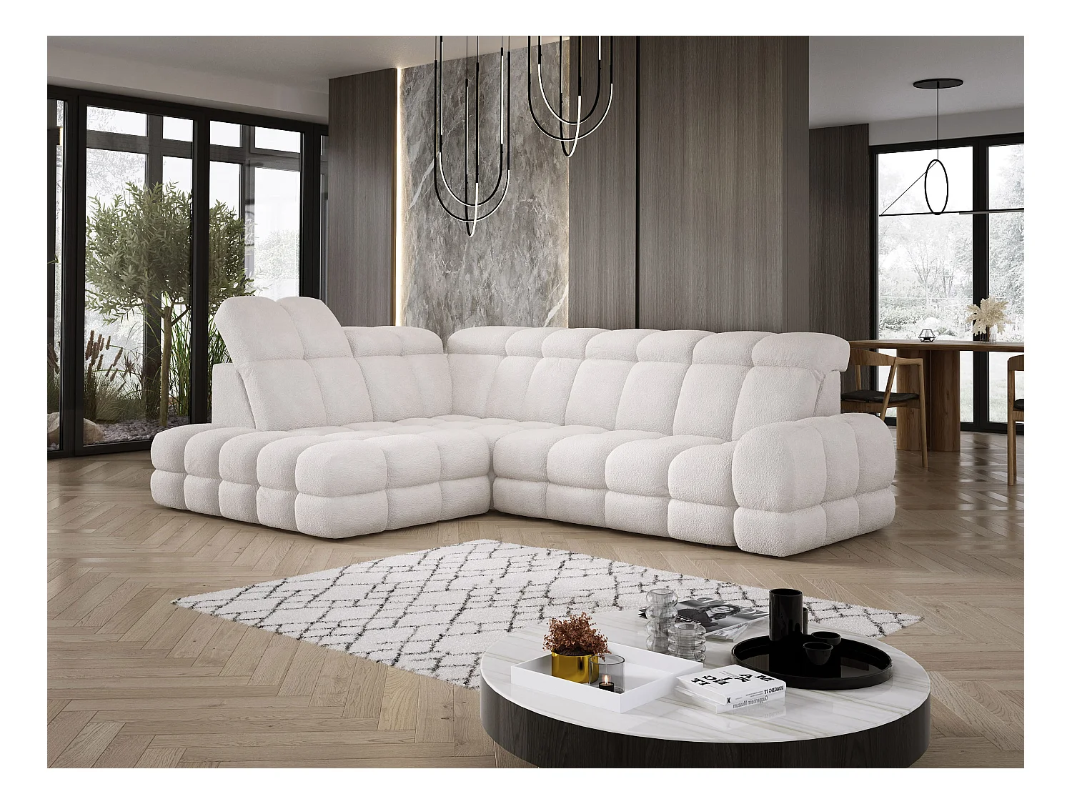 Narożnik Tollo Biały Anthology, Lewa 302x217x105 cm, L-kształtny, Spanie, Pojemnik 120x85x17 cm, Elektryczna Regulacja