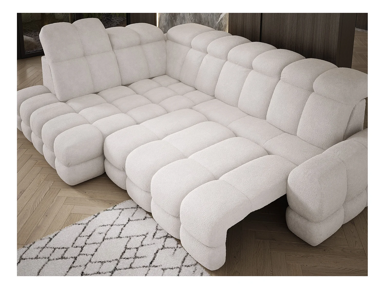 Narożnik Tollo Biały Anthology, Lewa 302x217x105 cm, L-kształtny, Spanie, Pojemnik 120x85x17 cm, Elektryczna Regulacja