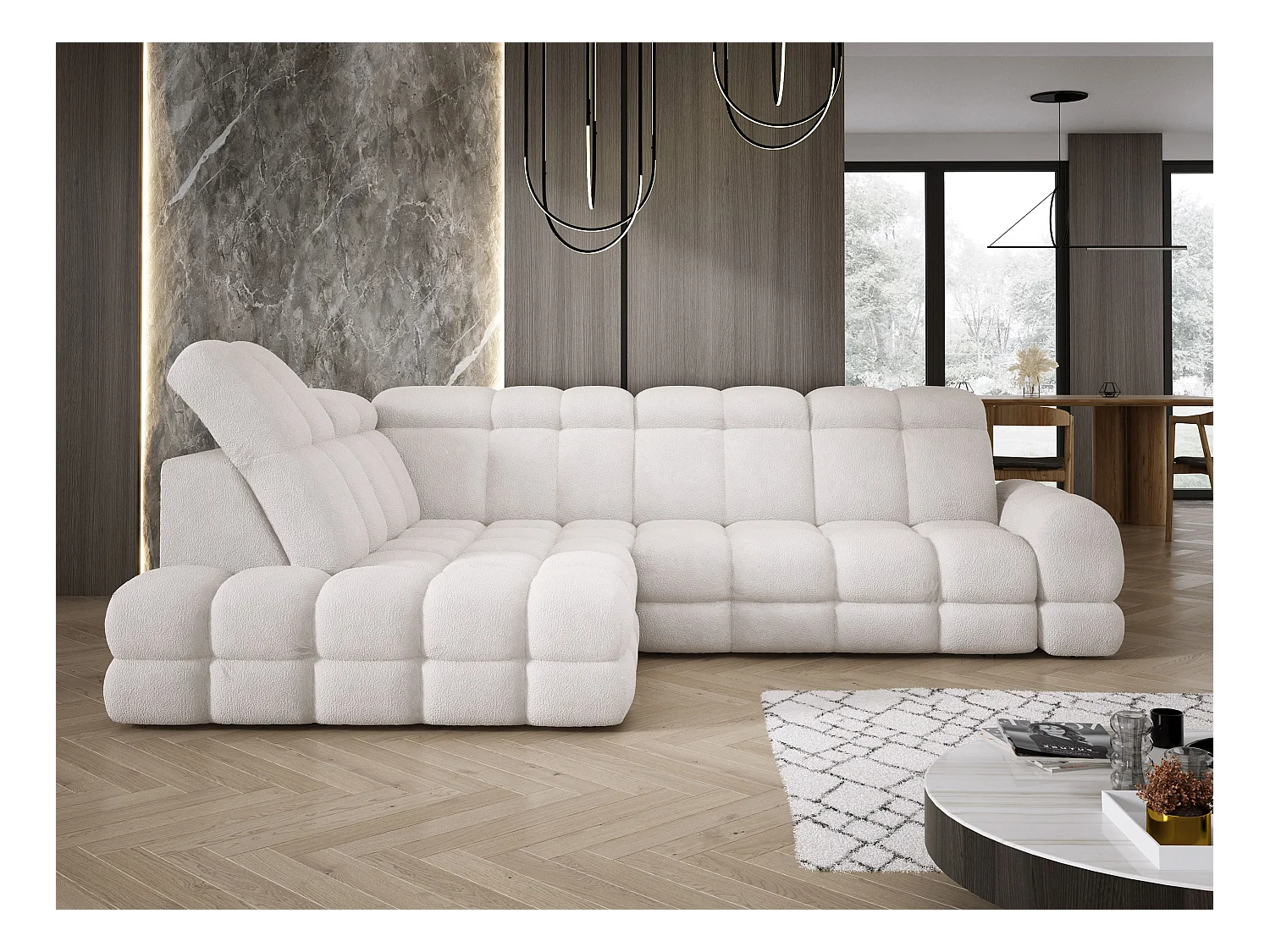 Narożnik Tollo Biały Anthology, Lewa 302x217x105 cm, L-kształtny, Spanie, Pojemnik 120x85x17 cm, Elektryczna Regulacja