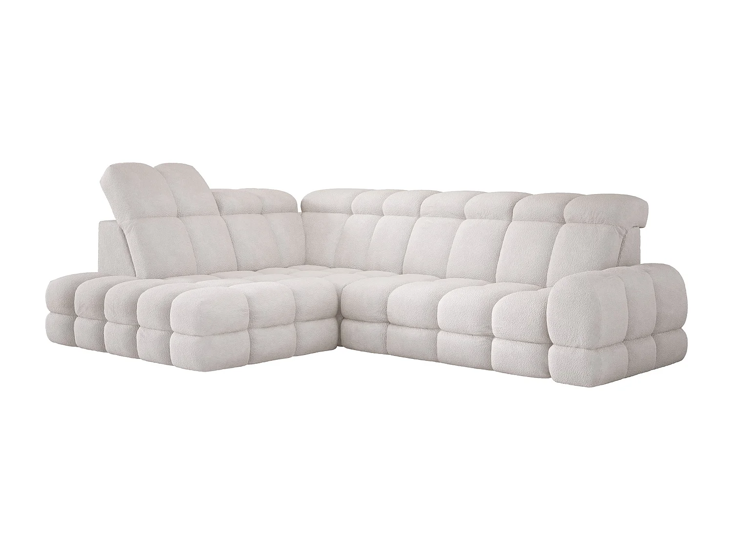 Canapé d'angle Tollo Blanc tissu Anthology côté gauche 302x217x105 cm, forme L, convertible, coffre 120x85x17 cm, réglable électriquement