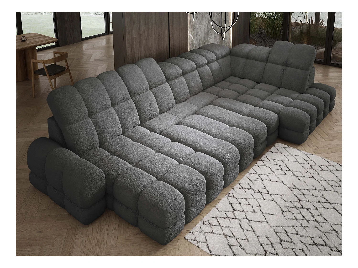 Canapé d’Angle Tollo Graphite Tissu Anthology Côté Droit 400x217x105 cm, Forme U, Convertible, Coffre 120x85x17 cm, Réglable Électrique