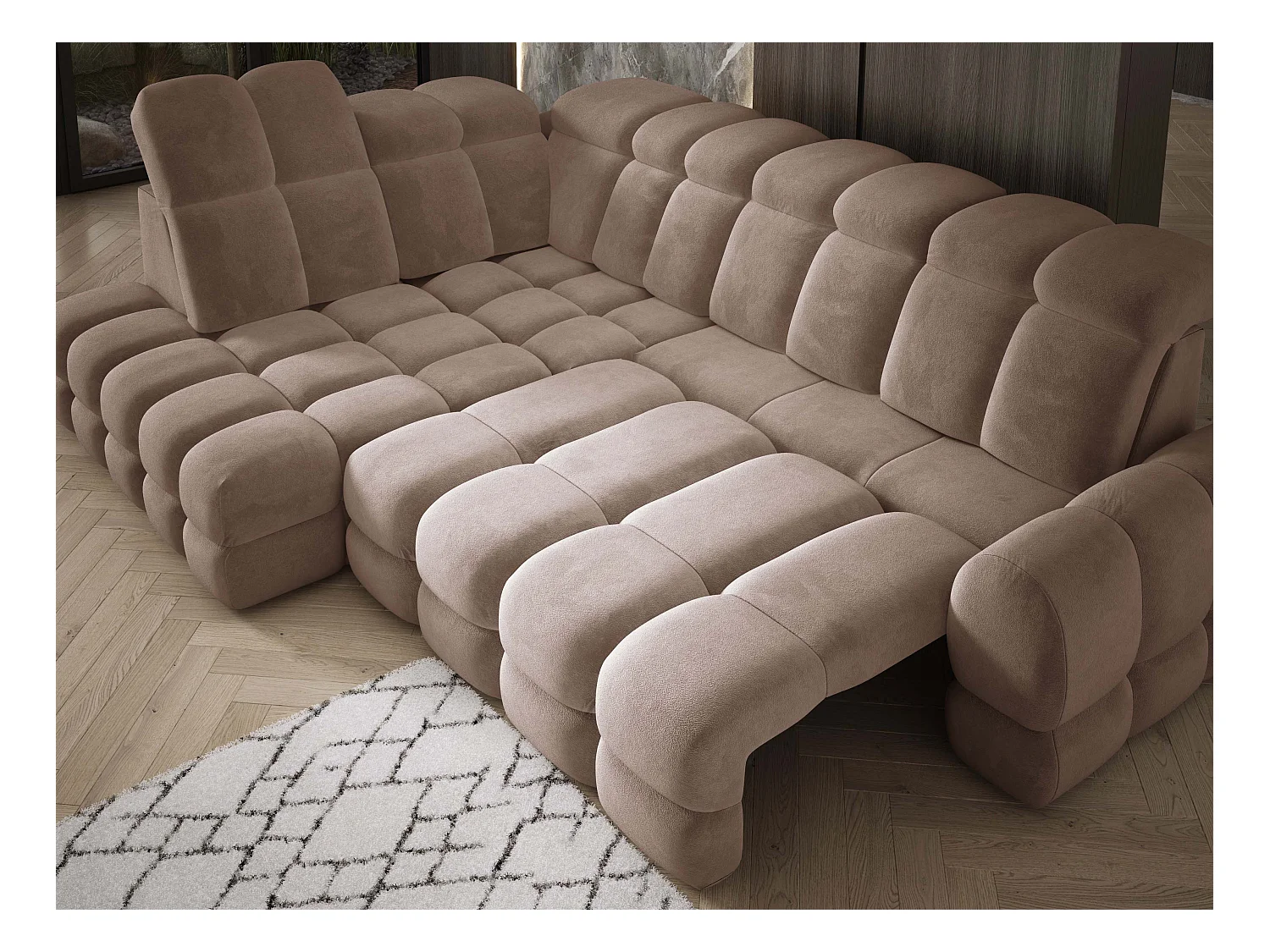 Narożnik Tollo Brąz Salvador-Tkanina Lewa 302x217x105 cm, Sofa L z funkcją spania, pojemnik 120x85x17 cm, elektryczna regulacja