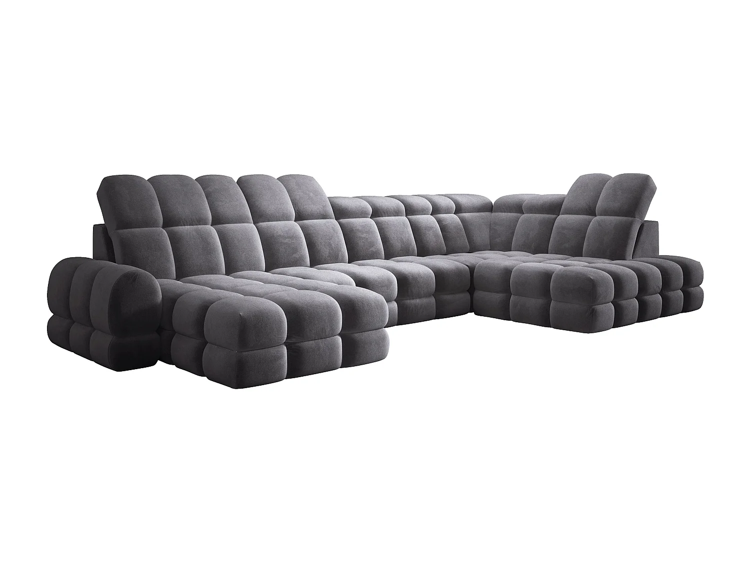 Canapé d’angle Tollo Anthracite tissu Salvador côté droit 400x217x105 cm, U-Form avec couchage, coffre 120x85x17 cm, réglable électriquement