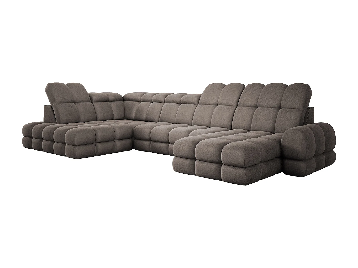 Canapé d’angle Tollo Chocolat tissu Solar côté gauche 400x217x105 cm, U-Form avec couchage, coffre 120x85x17 cm, réglable électriquement