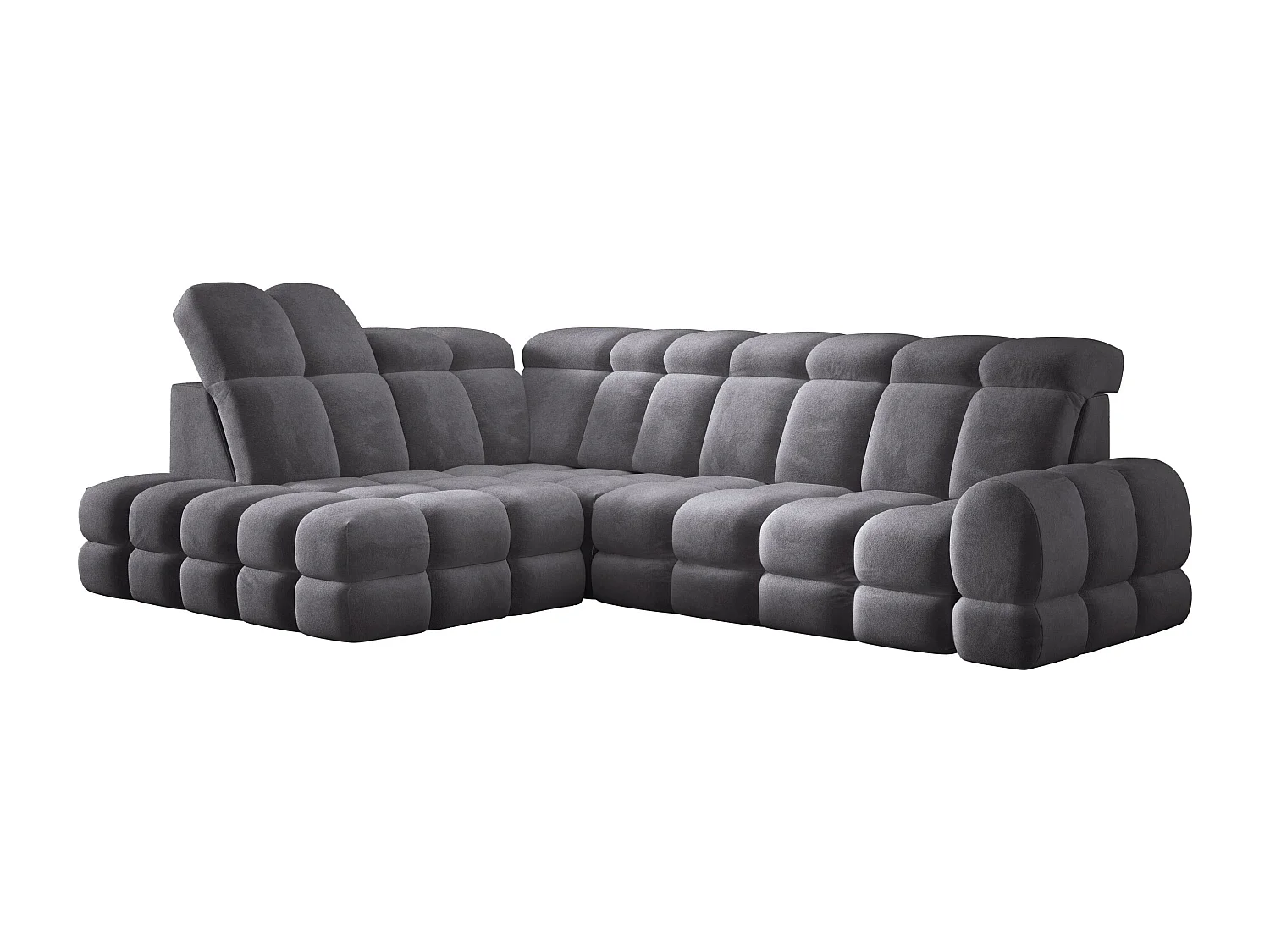 Canapé d'angle Tollo Anthracite tissu Salvador côté gauche 302x217x105 cm, forme L, convertible, coffre 120x85x17 cm, réglage électrique