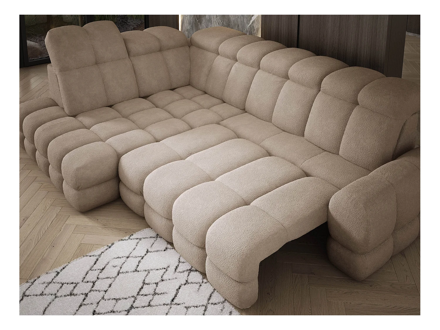 Narożnik Tollo Beżowy Anthology, Lewa 302x217x105 cm, L-kształtny, Spanie, Pojemnik 120x85x17 cm, Elektryczna Regulacja