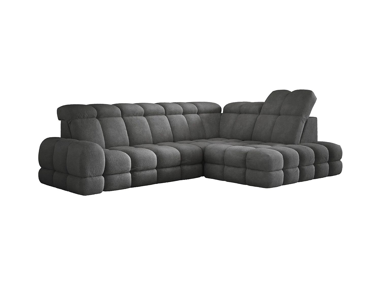 Canapé d'angle Tollo Graphite tissu Anthology côté droit 302x217x105 cm, forme L, convertible, coffre 120x85x17 cm, réglable électriquement