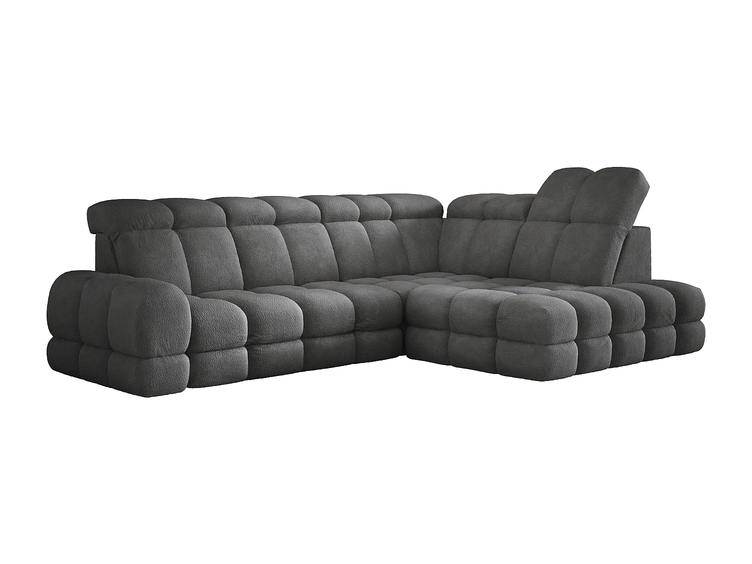 Canapé d'angle Tollo Graphite tissu Anthology côté droit 302x217x105 cm, forme L, convertible, coffre 120x85x17 cm, réglable électriquement