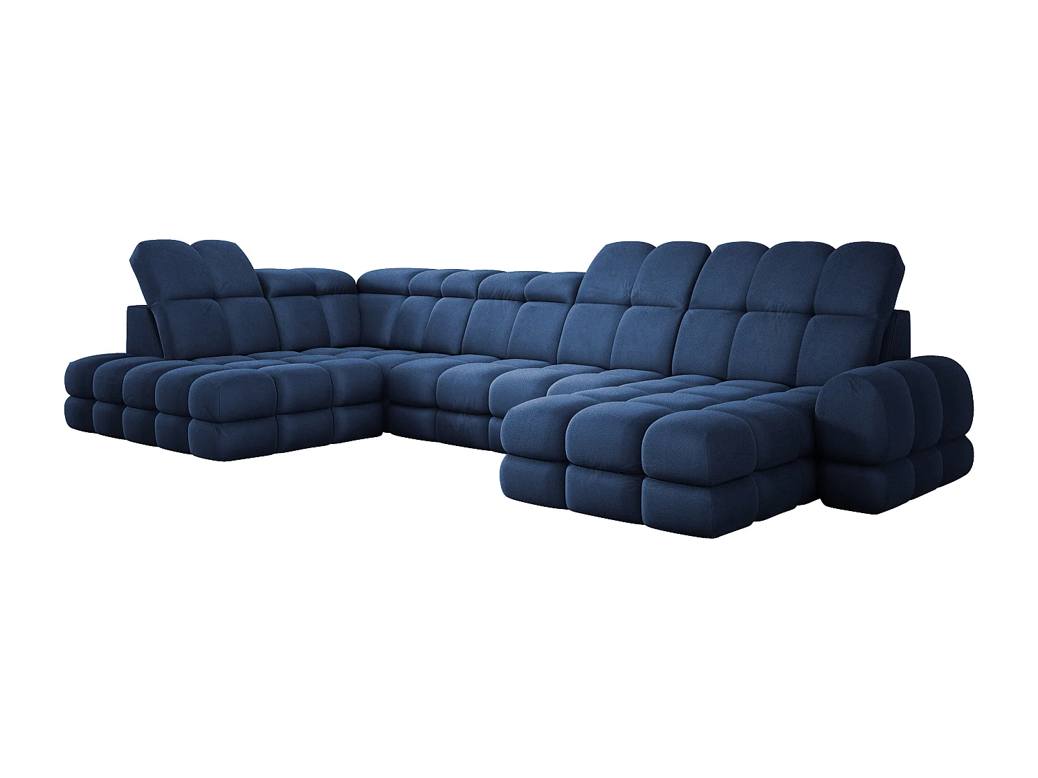 Ecksofa Tollo Blau Solar-Stoff Links 400x217x105 cm, U-Form, Schlaffunktion, Bettkasten 120x85x17 cm, elektrisch verstellbar