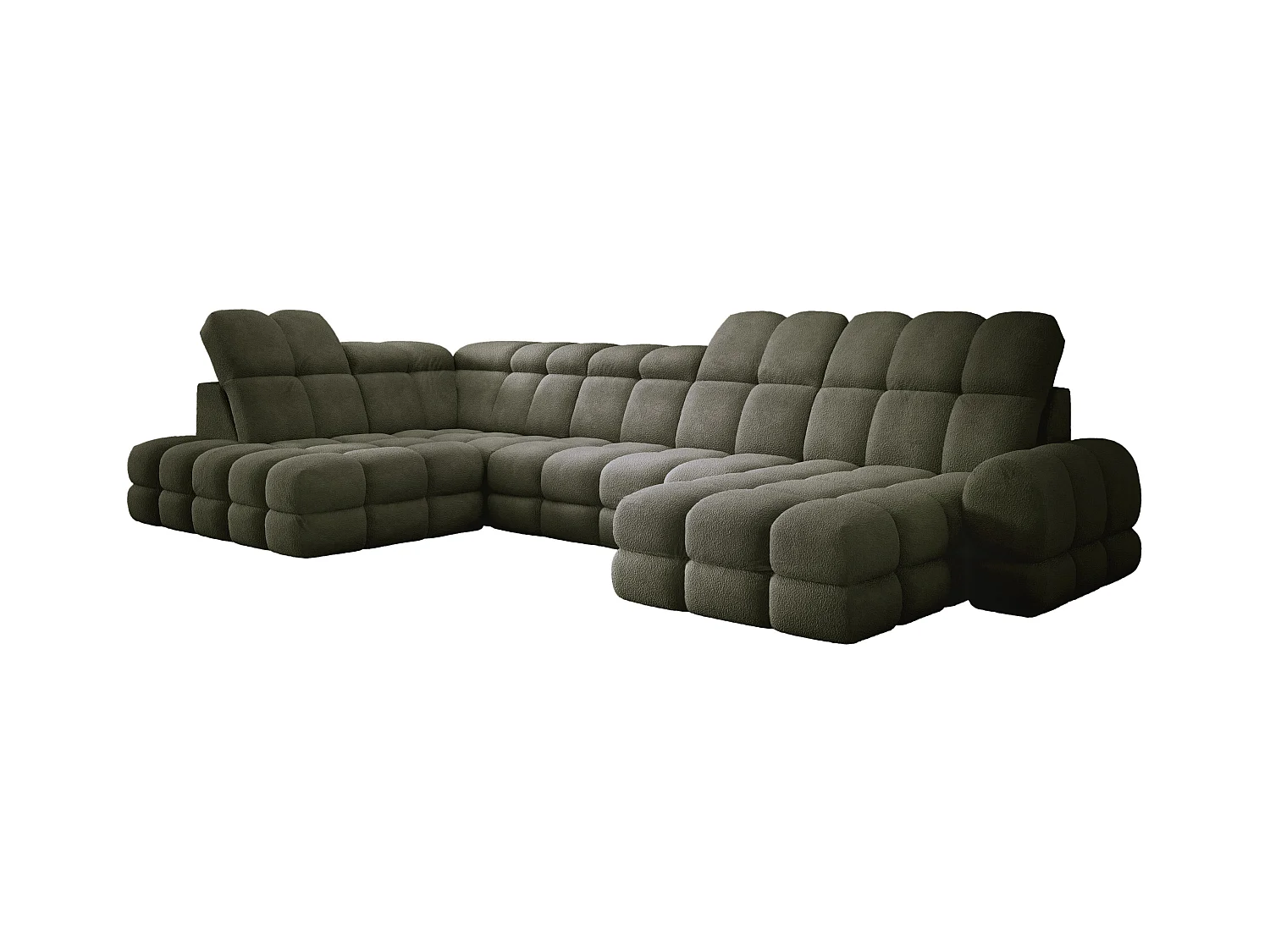 Narożnik Tollo zielony, tkanina Anthology, lewa strona, 400x217x105 cm, sofa U-form z funkcją spania, pojemnik 120x85x17 cm, elektryczna regulacja