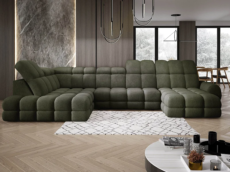 Canapé d’Angle Tollo Vert Tissu Anthology Côté Gauche 400x217x105 cm, Forme U, Convertible, Coffre 120x85x17 cm, Réglable Électrique