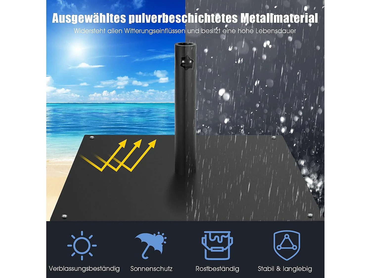 Parasolstandaard, 15 kg, parasolstandaard met 4 verstelbare poten, vierkant parasolgewicht voor parasolstangen van 40/50 mm, parasolvoet voor tuin, balkon