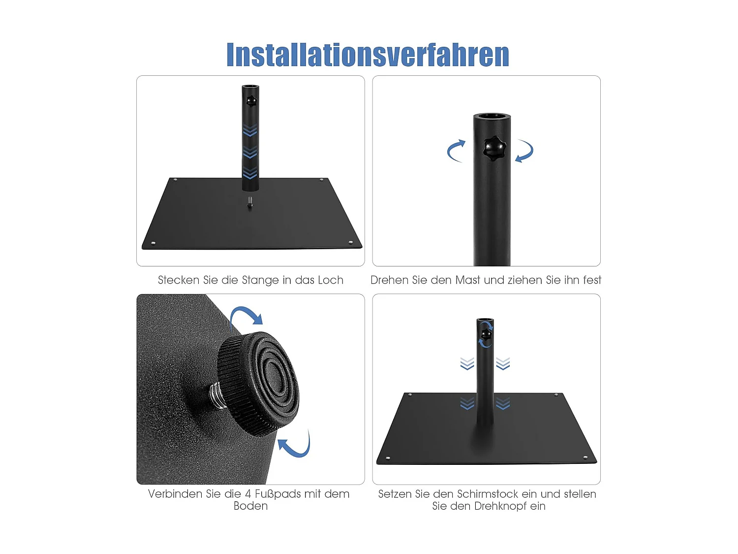 Parasolstandaard, 15 kg, parasolstandaard met 4 verstelbare poten, vierkant parasolgewicht voor parasolstangen van 40/50 mm, parasolvoet voor tuin, balkon