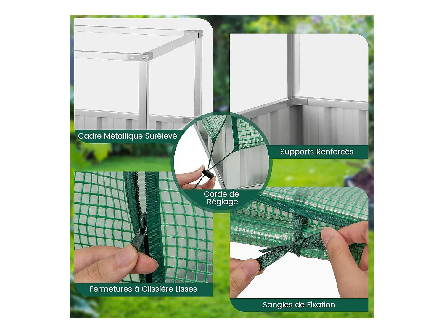 Mini Serre de Jardin et Lit de Jardin Surélevé 174x90x71cm, Jardinière avec Porte Enroulable 8 Étiquettes en T et Une Paire de Gants