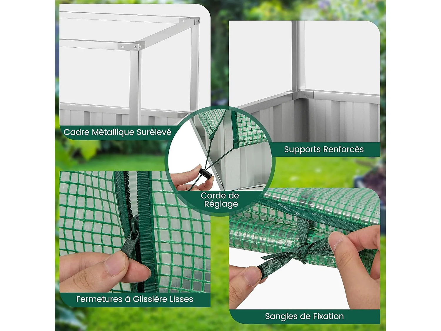 Mini Serre de Jardin et Lit de Jardin Surélevé 174x90x71cm, Jardinière avec Porte Enroulable 8 Étiquettes en T et Une Paire de Gants