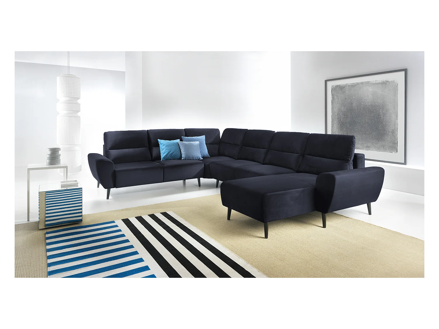 Narożnik BOSCO U, tkanina Monolith, wolnostojący, regulowane zagłówki, family, 340x270x98cm, antracytowy