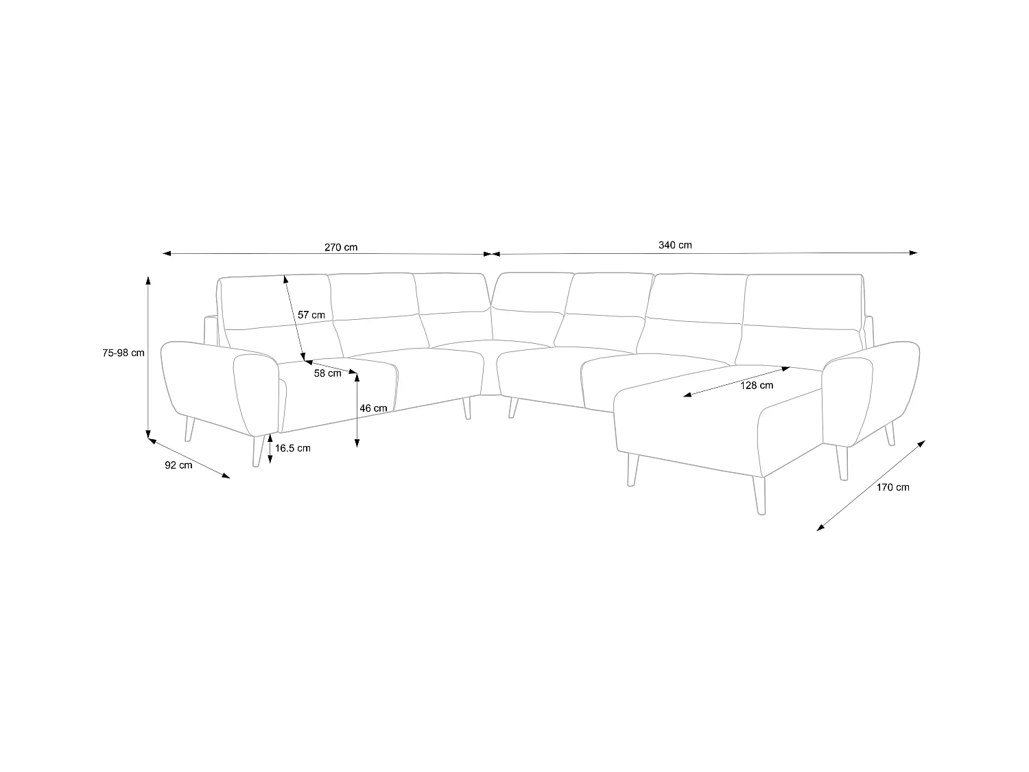 Narożnik BOSCO U, tkanina Monolith, wolnostojący, regulowane zagłówki, family, 340x270x98cm, antracytowy