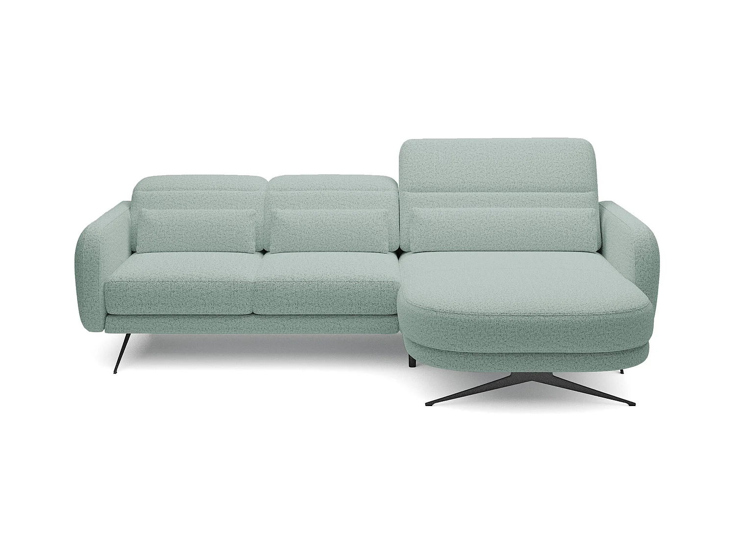 ECKSOFA BARILLO - Dossier réglable, pieds en acier, 3 coussins, indépendant, 261x170x97cm, côté droit vert