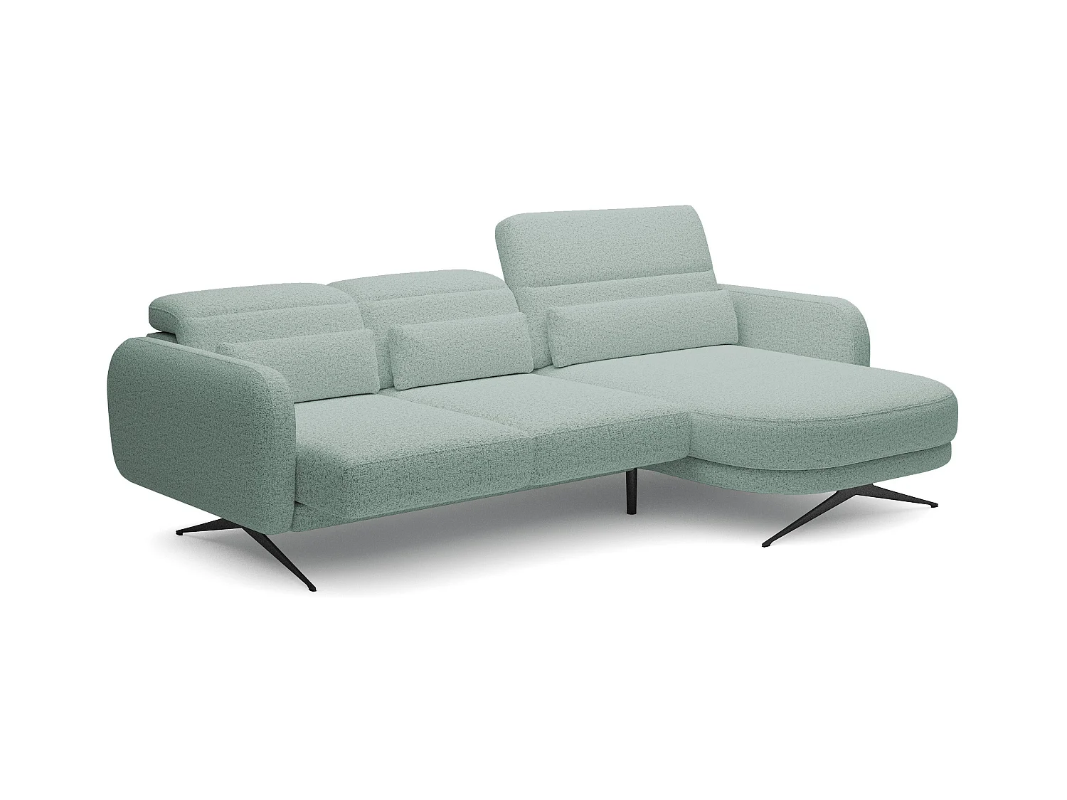 ECKSOFA BARILLO - Dossier réglable, pieds en acier, 3 coussins, indépendant, 261x170x97cm, côté droit vert