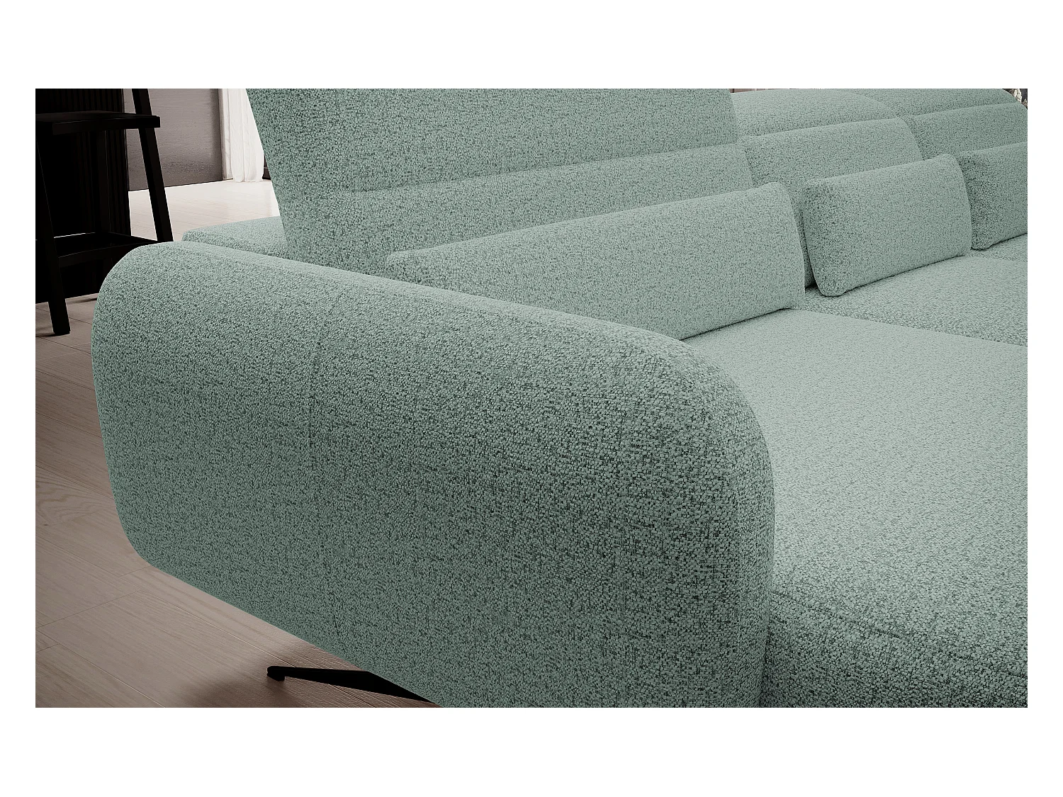 ECKSOFA BARILLO - Dossier réglable, pieds en acier, 3 coussins, indépendant, 261x170x97cm, côté droit vert