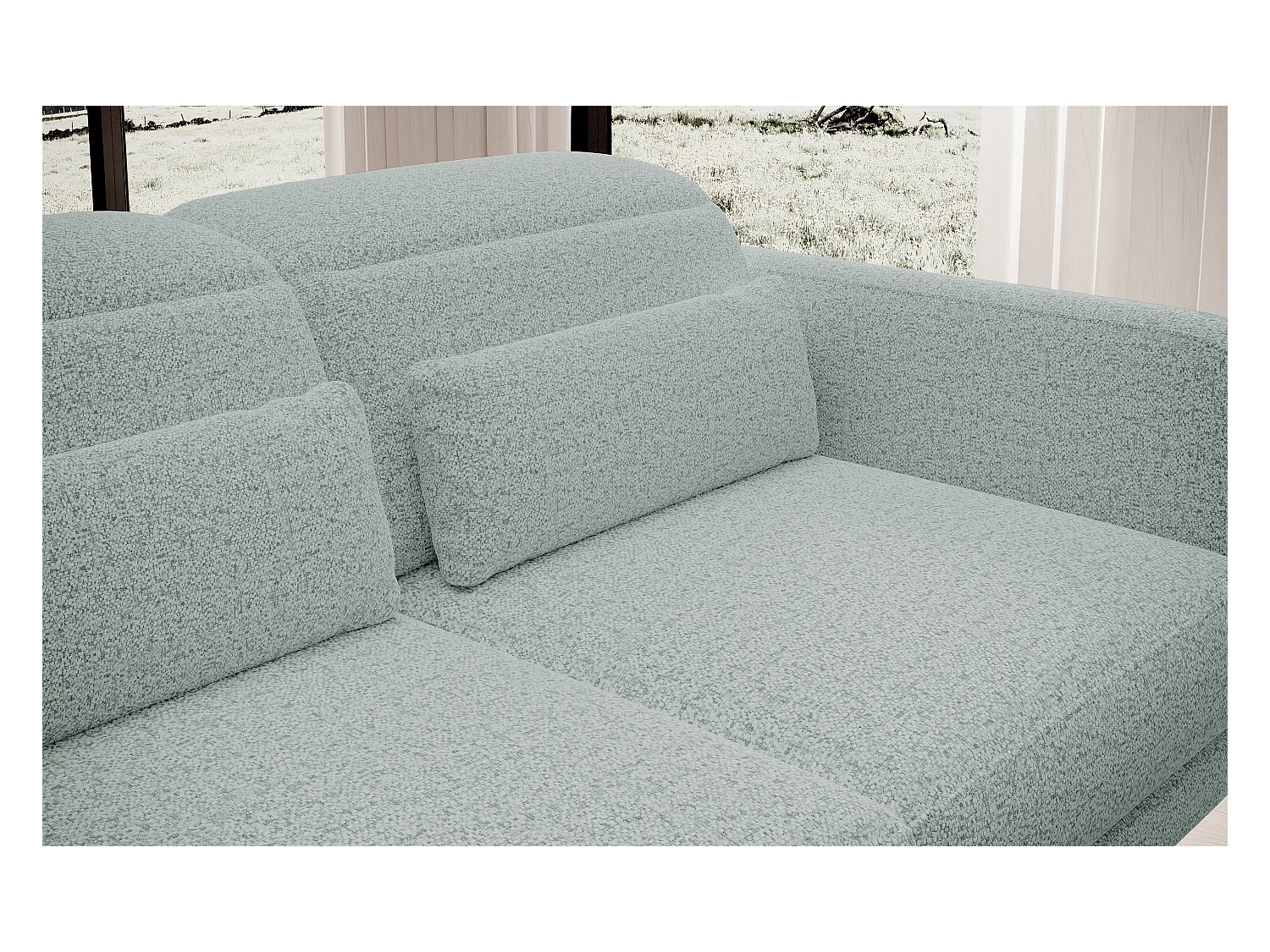 ECKSOFA BARILLO - Dossier réglable, pieds en acier, 3 coussins, indépendant, 261x170x97cm, côté droit vert