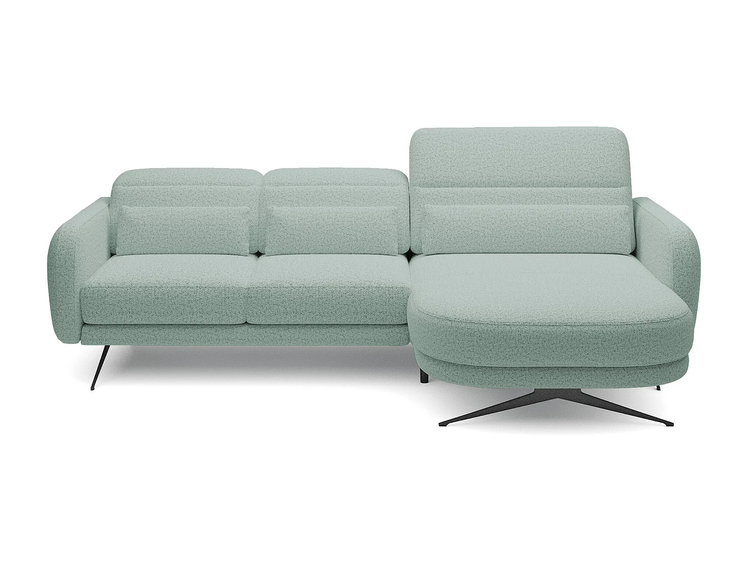 ECKSOFA BARILLO - Dossier réglable, pieds en acier, 3 coussins, indépendant, 261x170x97cm, côté droit vert