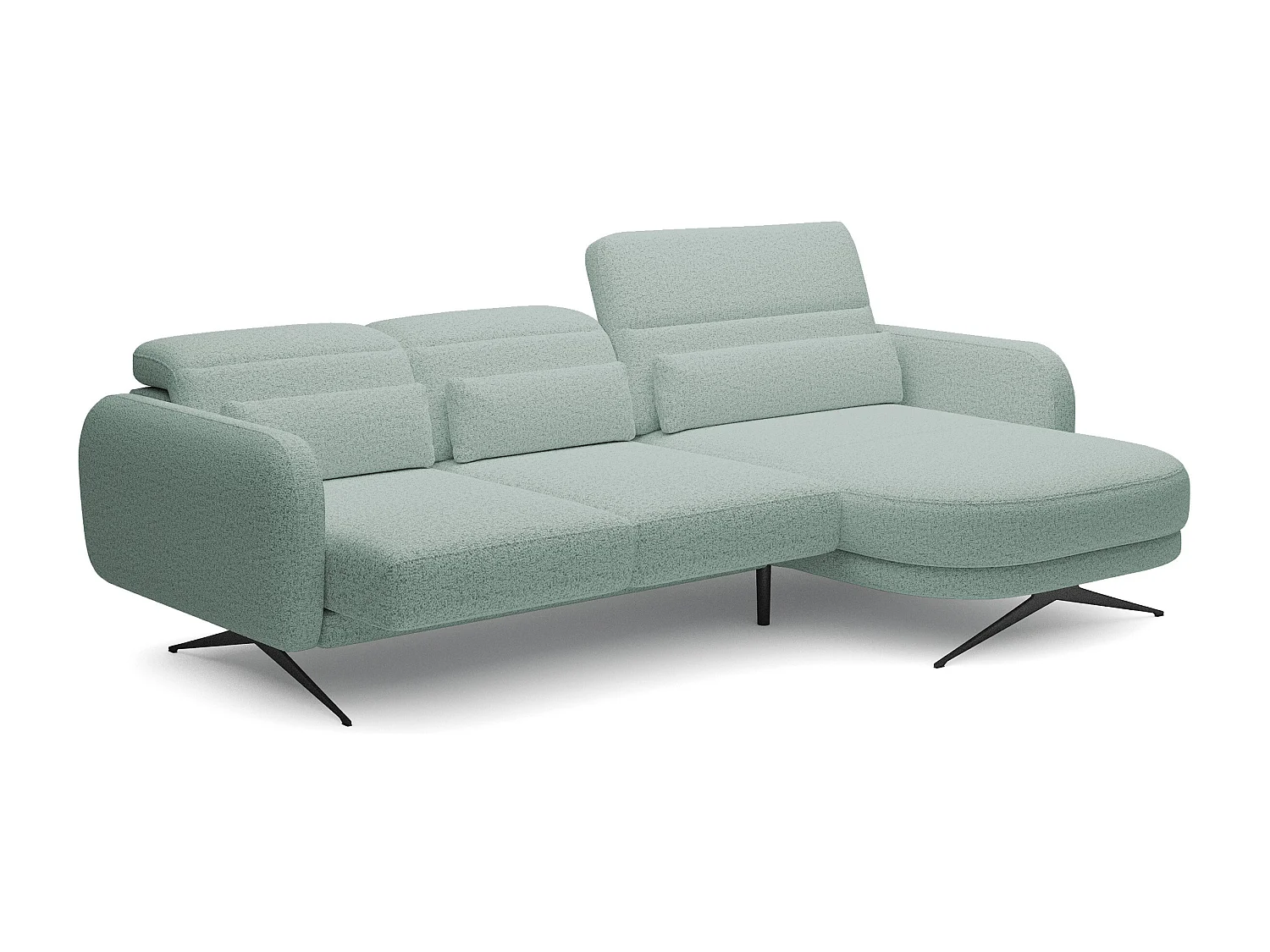 ECKSOFA BARILLO - Dossier réglable, pieds en acier, 3 coussins, indépendant, 261x170x97cm, côté droit vert