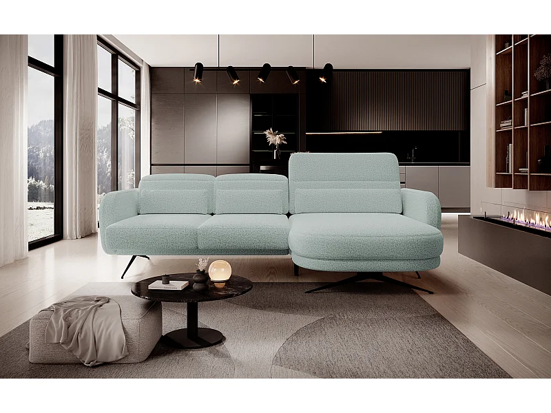 ECKSOFA BARILLO - Verstelbare rugleuning, stalen poten, 3 kussens, onafhankelijk, 261x170x97cm, rechterkant groen