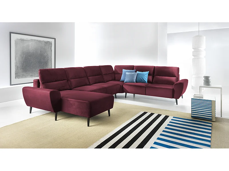 Polster-Ecksofa BOSCO U-Form, Monolith-Stoff, Freistehend, mit verstellbaren Kopfstützen, Sofa für Familien, Größe: 340x270x98cm, Farbe: Burgunderrot
