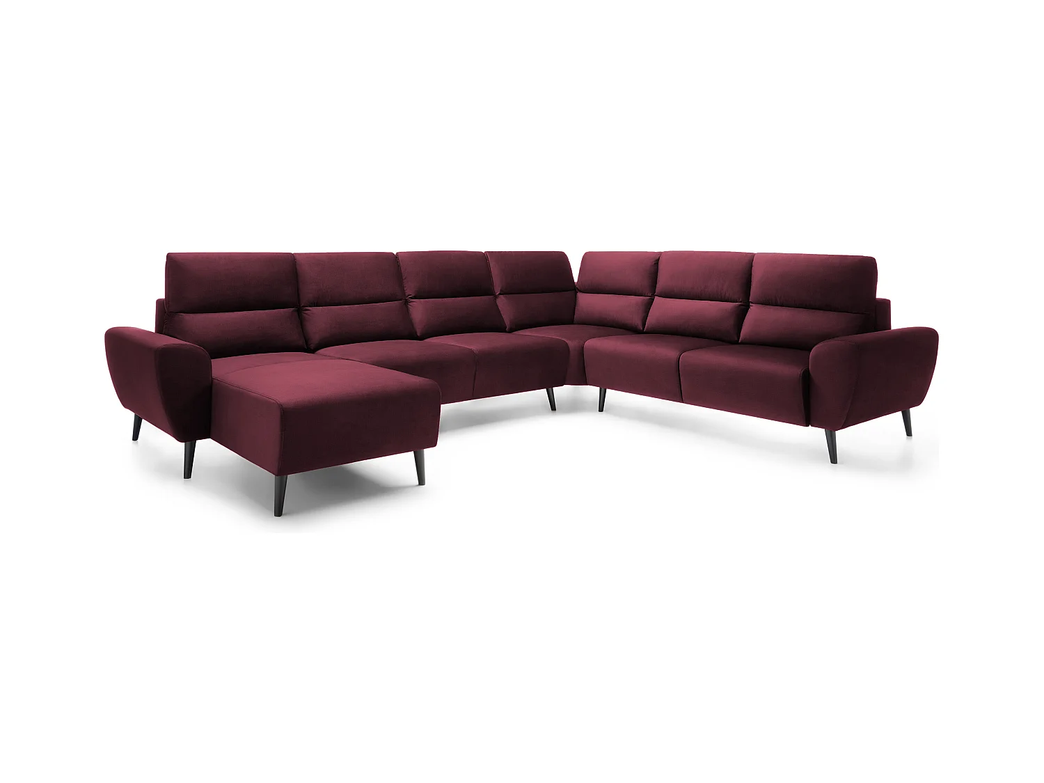 Polster-Ecksofa BOSCO U-Form, Monolith-Stoff, Freistehend, mit verstellbaren Kopfstützen, Sofa für Familien, Größe: 340x270x98cm, Farbe: Burgunderrot