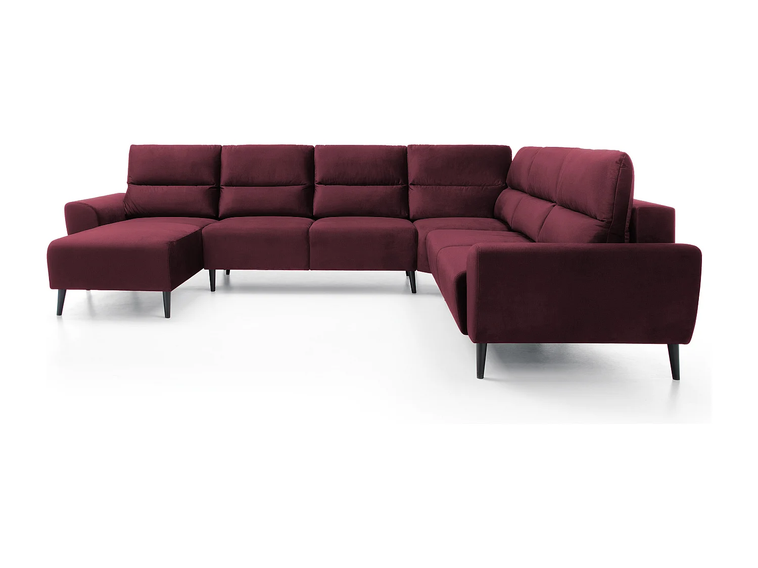 Polster-Ecksofa BOSCO U-Form, Monolith-Stoff, Freistehend, mit verstellbaren Kopfstützen, Sofa für Familien, Größe: 340x270x98cm, Farbe: Burgunderrot