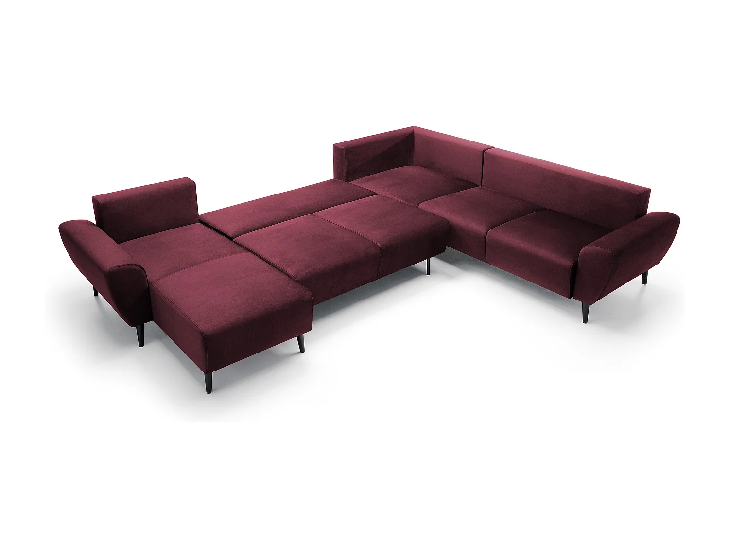Polster-Ecksofa BOSCO U-Form, Monolith-Stoff, Freistehend, mit verstellbaren Kopfstützen, Sofa für Familien, Größe: 340x270x98cm, Farbe: Burgunderrot