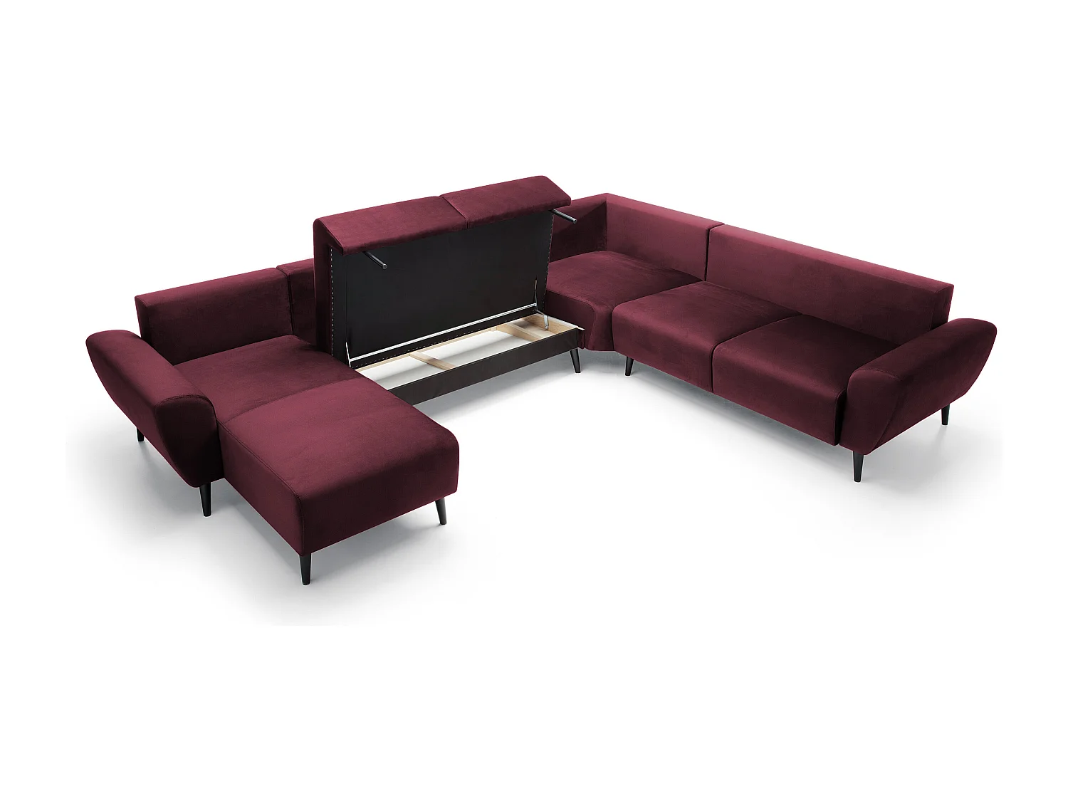 Polster-Ecksofa BOSCO U-Form, Monolith-Stoff, Freistehend, mit verstellbaren Kopfstützen, Sofa für Familien, Größe: 340x270x98cm, Farbe: Burgunderrot