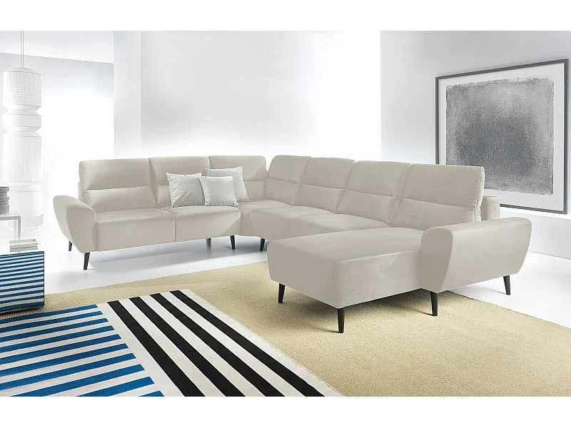 Canapé d'angle BOSCO en U, tissu Monolith, autoportant, appuie-têtes réglables, 340x270x98cm, Beige