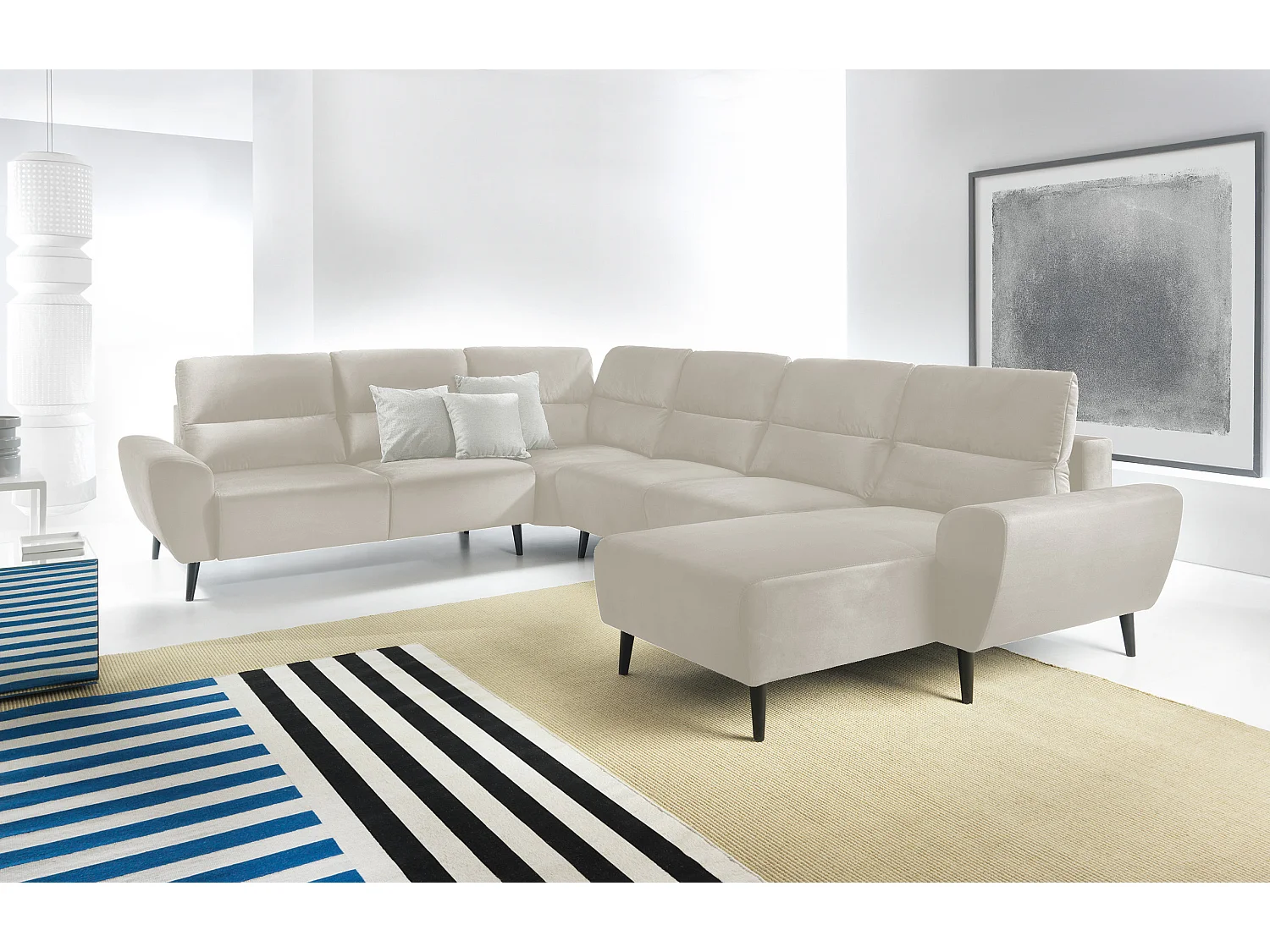 Canapé d'angle BOSCO en U, tissu Monolith, autoportant, appuie-têtes réglables, 340x270x98cm, Beige