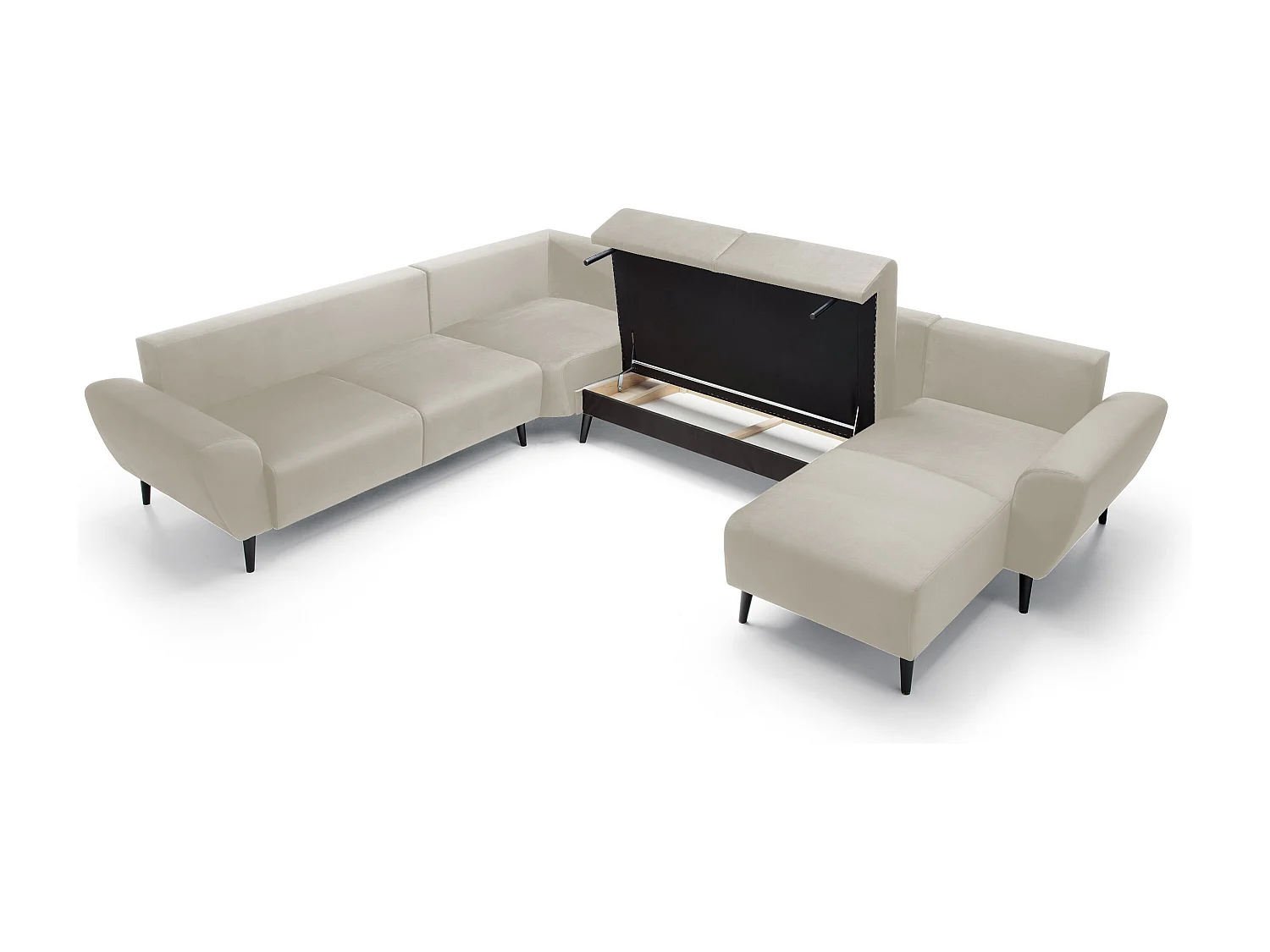 Canapé d'angle BOSCO en U, tissu Monolith, autoportant, appuie-têtes réglables, 340x270x98cm, Beige