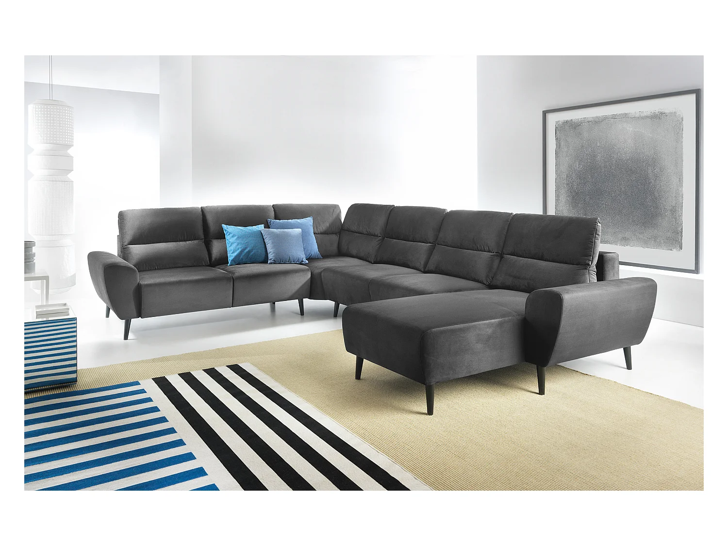 Narożnik BOSCO U, tkanina Monolith, wolnostojący, regulowane zagłówki, family, 340x270x98cm, szary