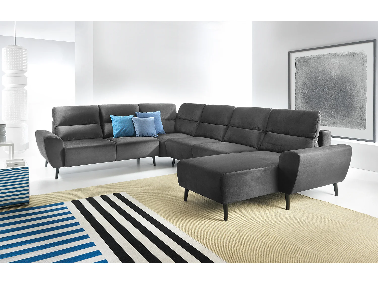 Canapé d'angle BOSCO en U, tissu Monolith, autoportant, appuie-têtes réglables, 340x270x98cm, Gris