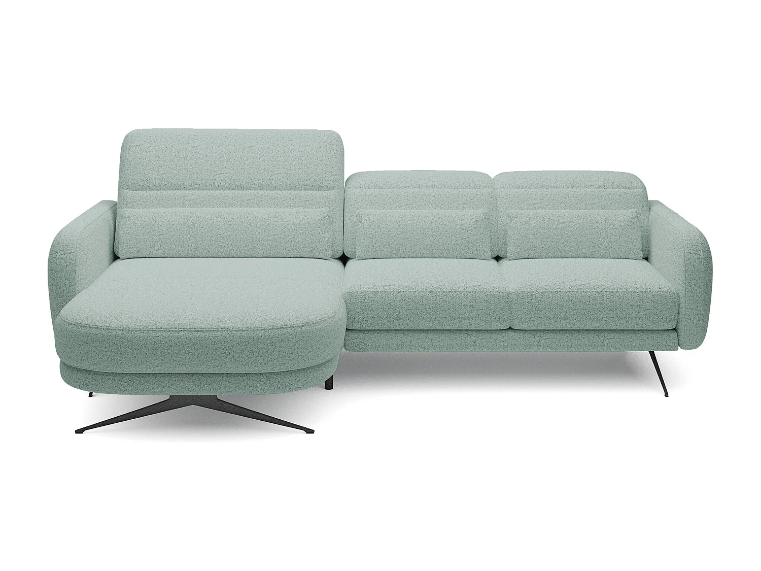 NAROŻNIK BARILLO-Regulowane oparcie, Stalowe nóżki, Eleganckie podłokietniki, 3 poduszki oparciowe, Wolnostojący, 261x170x97 cm Lewa strona Zielony